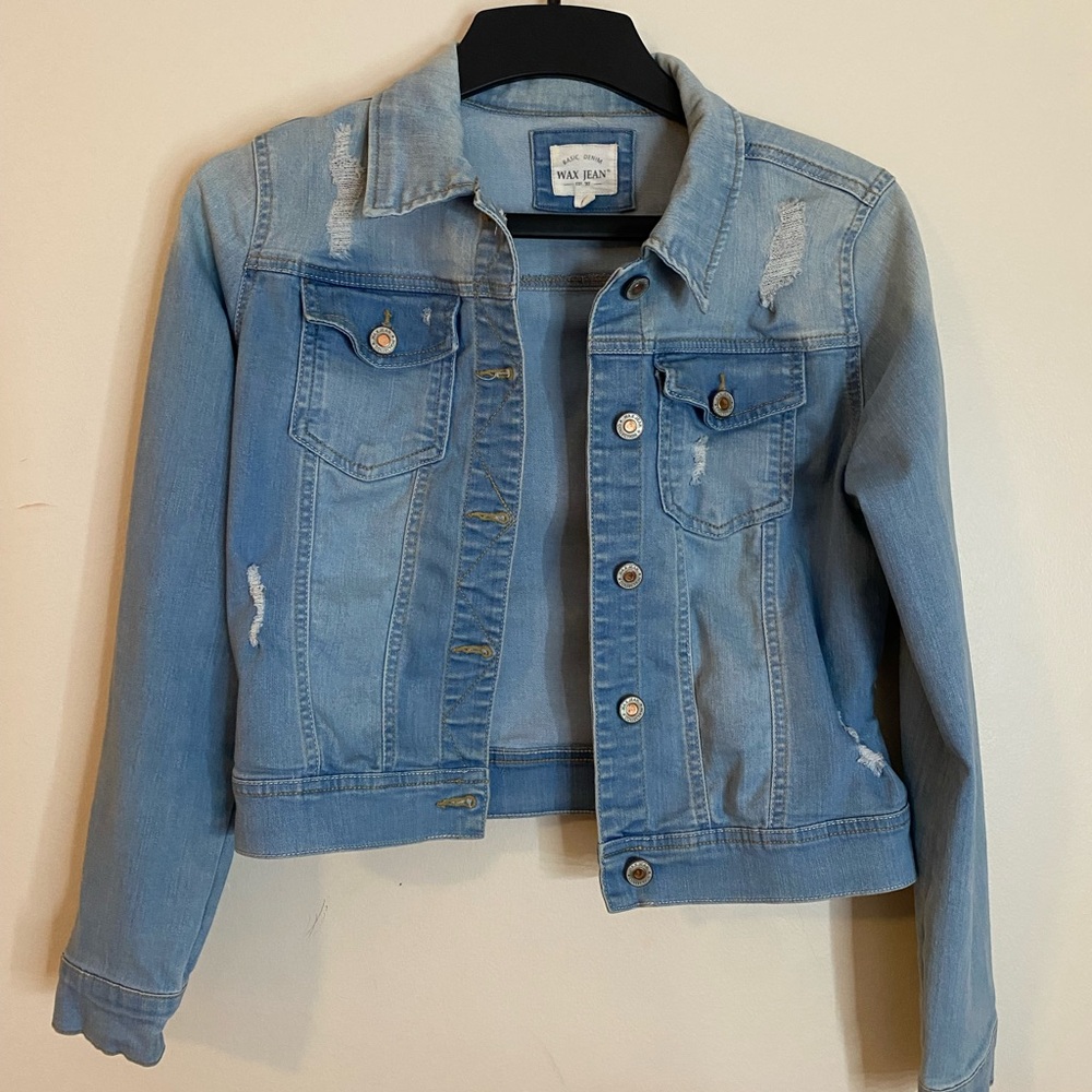 Wax Jean cotton Light Blue Distressed Denim Jacket - Women